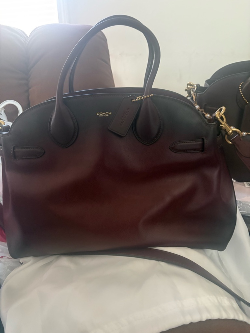 Coach Burgundy Leather Satchel with Gold Logo - Picture 16 of 16